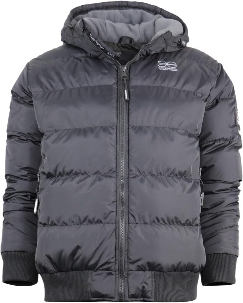 Crosshatch Mens Padded Quilted Zip Pockets Mirco Fleece Lined Hood and Pockets Winter Coat Jacket by JEANBASE Crosshatch Mens Padded Quilted Zip Pockets Mirco Fleece Lined Hood and Pockets Winter Coat Jacket by JEANBASE