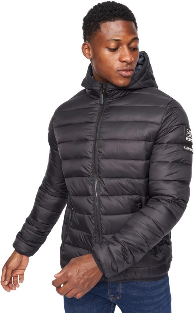 Crosshatch Mens Shower Resistant Lightweight Hooded Padded Quilted Zip Pockets Winter and Summer Jacket Coat