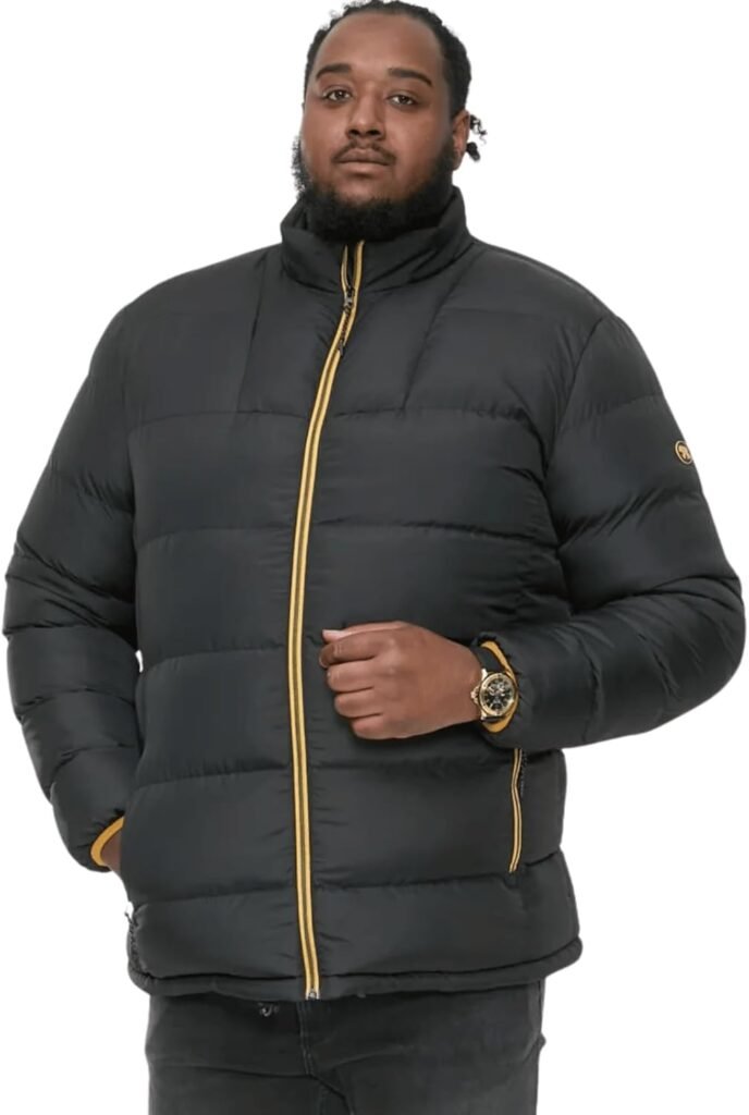 D555 Puffer Jacket For Men With Binding On And Cuffs Zipped Callar in Black, 3XL-6XL