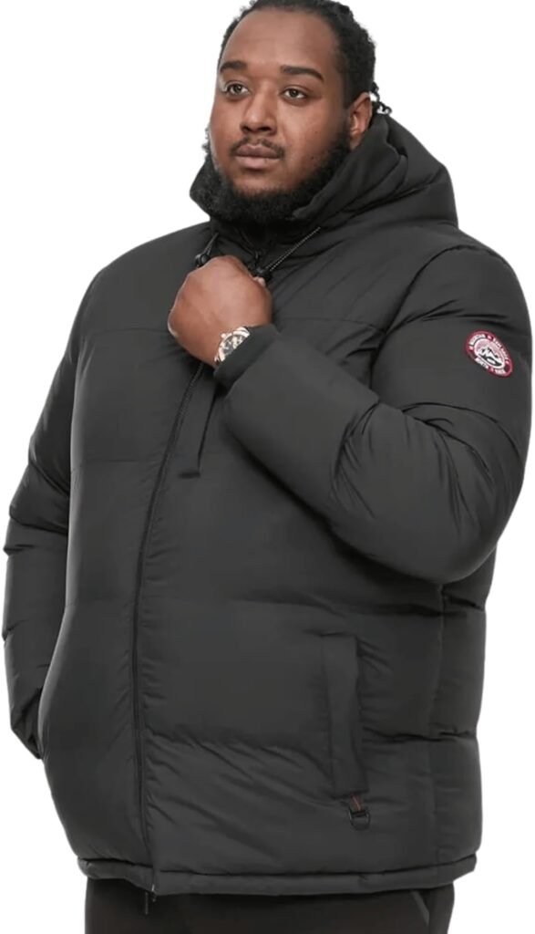 D555 Quilted Puffer Jacket For Men With Half Micro Fleece Lining And Hood in Black,3XL-6XL