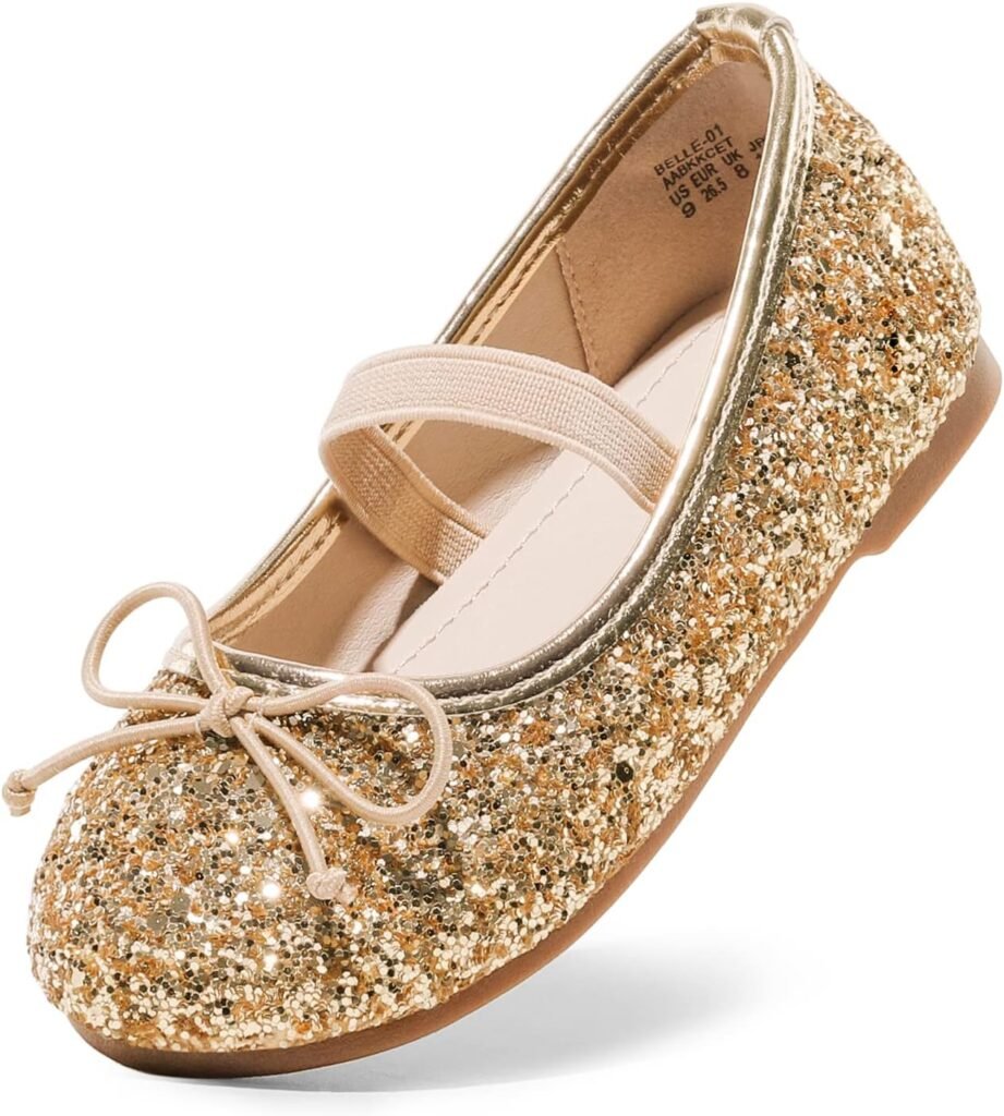 DREAM PAIRS Kids Girls Ballerinas Sparkling and Comfortable Flat Shoes for Girls to Slip On Ballerina Princess Belle_01-1