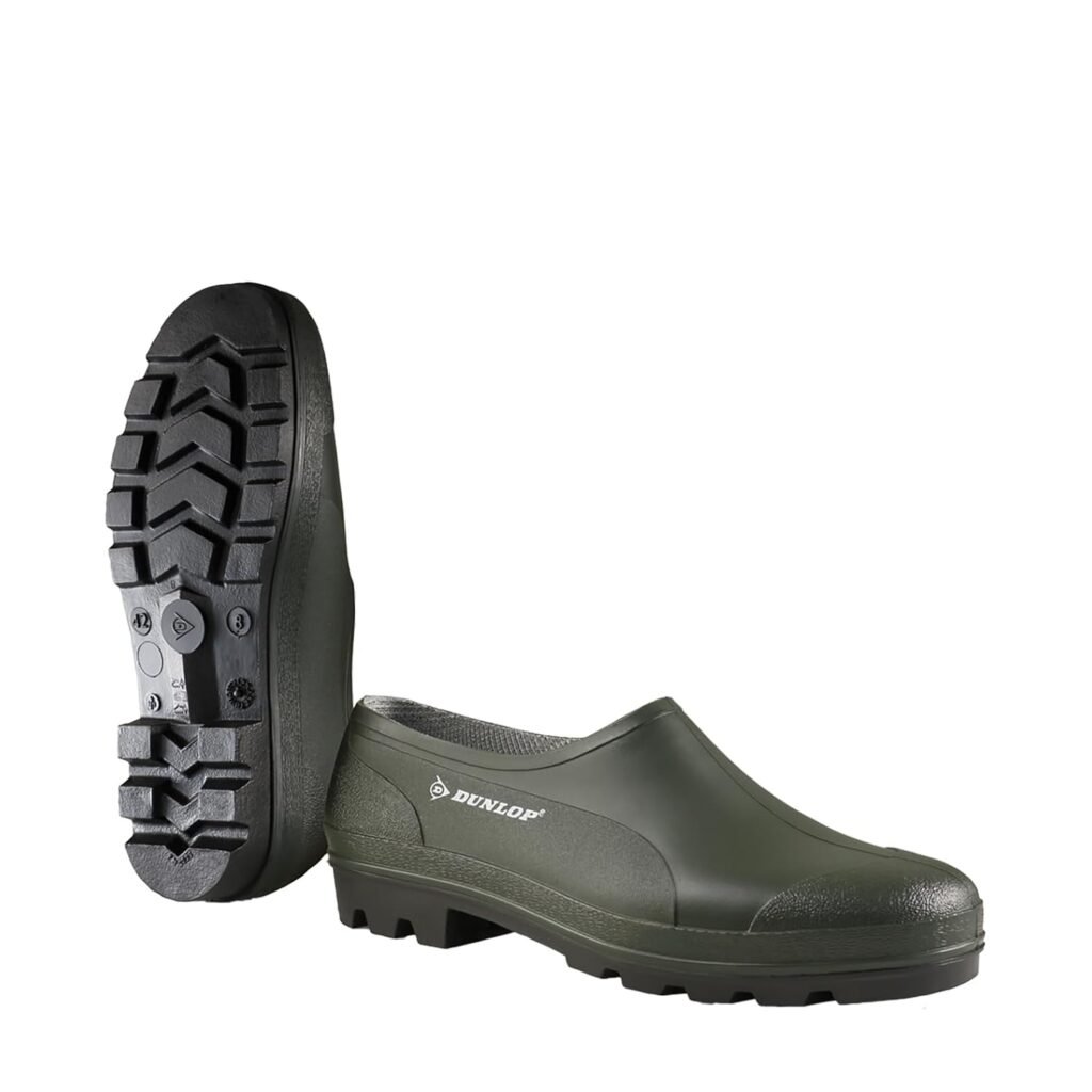 DUNLOP Bicolour – Unisex Safety Clog Easy Slip-on Short Protective Shoes, Dark Green, CE Rated Waterproof and Chemical Resistant PVC Work Wellies for Outdoor, Gardening and Farm Work – EU43, UK9