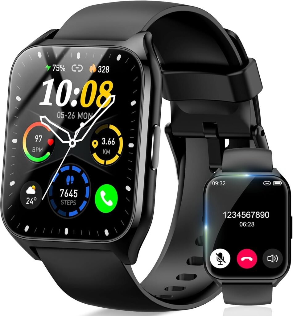 DUSONLAP Smart Watch for Men Women (Answer/Make Calls), 1.85″ Fitness Watch with Heart Rate/Sleep Monitor/Step Counter, 110+ Sports Fitness Tracker, IP68 Waterproof Smartwatch for iOS Android, Black