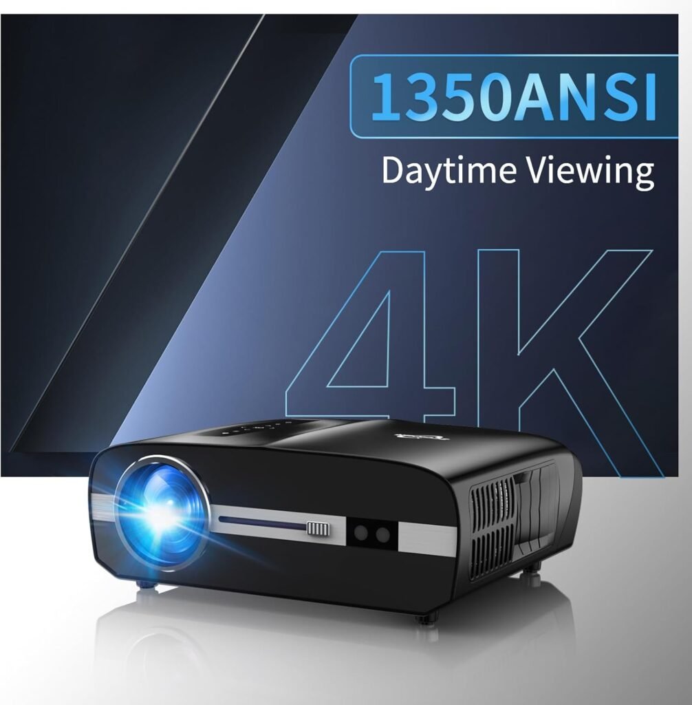 Daytime LED Projector 4K with WIFI and Bluetooth,1350ANSI Ultra HD Smart Daylight Projector Home Cinema Outdoor Movie Built in Apps,Android TV,DSP Audio,4D Keystone,HDR for Gaming,Ceiling,300″ Display