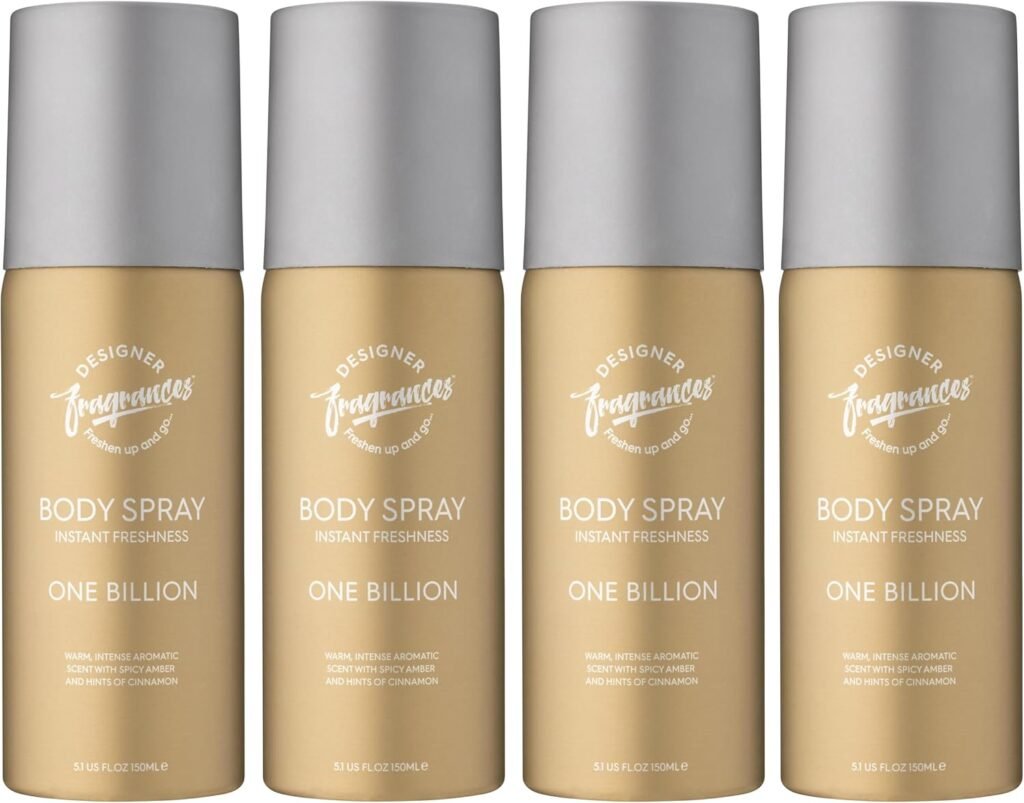 Designer Fragrances 4 Pack One Billion Men’s Body Spray Deodorant Cans – For Instant Freshness on The Go – Long Lasting Smell – Great Male Gift Sets – 150ml