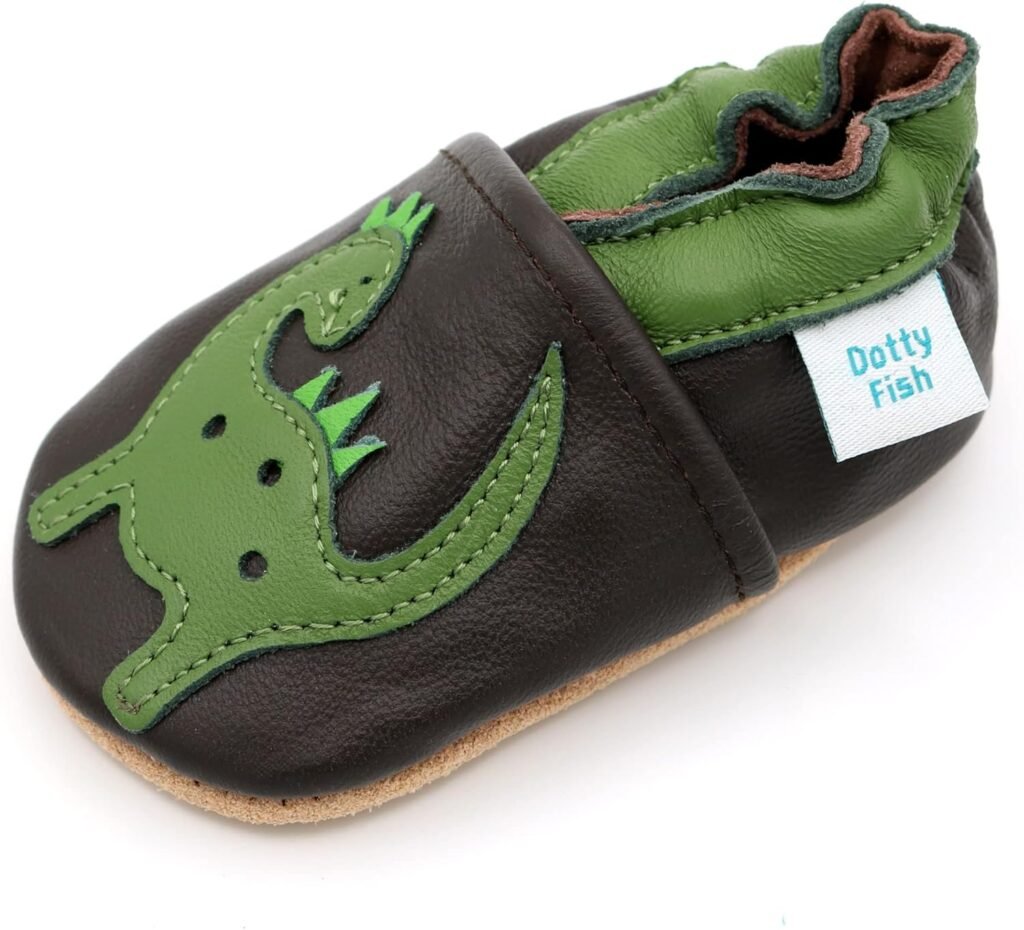 Dotty Fish Soft Leather Baby Shoes for Boys. Toddler Shoes. Non Slip. Animal Designs for Boys and Girls. 0-6 Months – 4-5 Years