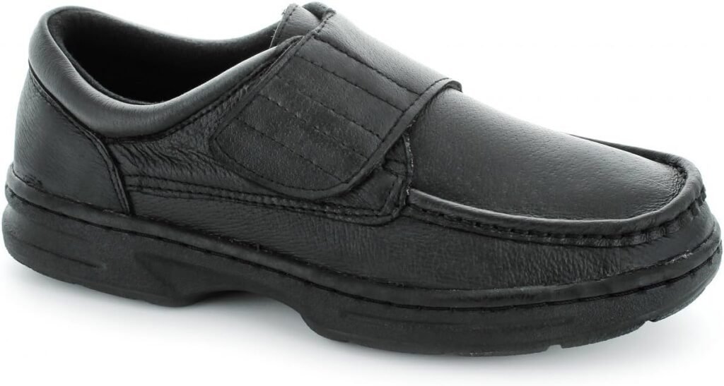 Dr Keller Texas Mens Leather Velcro Bar Wide Fit Shoes Black
