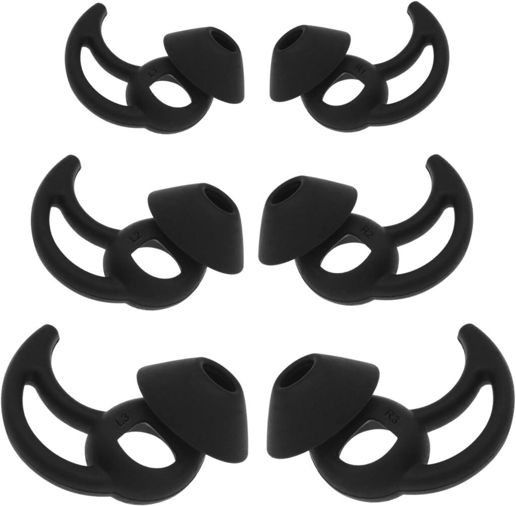 EMSea 3 Pairs Earbuds Cover Silicone Earhooks Ear Loops In-Ear Earbuds Tips with Wings Compatible with Bo-se QuietComfort and Sport Earphones S M L Black