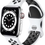 Epova Silicone Sport Strap Compatible with Apple Watch Strap 42mm 44mm 45mm 46mm 49mm, Breathable Replacement Straps for Apple Watch Ultra 2/iWatch SE Series 10 9 8 7 6 5 4 3, White/Black, Large