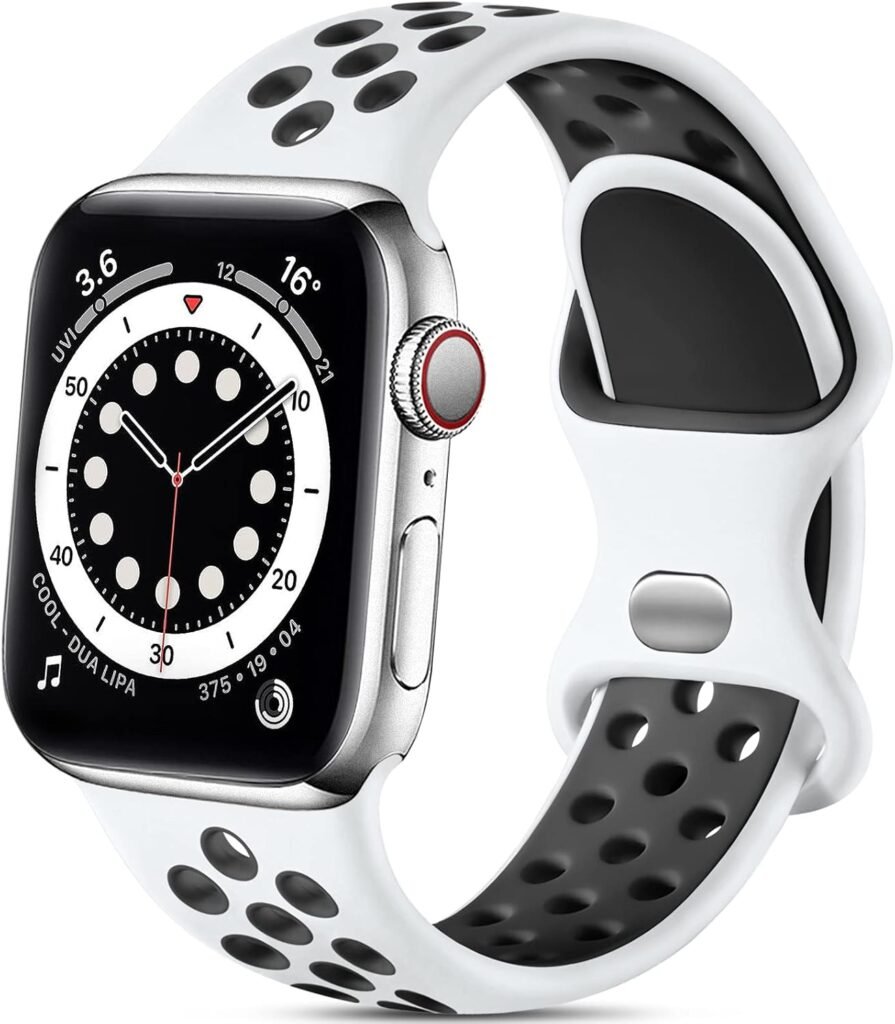 Epova Silicone Sport Strap Compatible with Apple Watch Strap 42mm 44mm 45mm 46mm 49mm, Breathable Replacement Straps for Apple Watch Ultra 2/iWatch SE Series 10 9 8 7 6 5 4 3, White/Black, Large Epova Silicone Sport Strap Compatible with Apple Watch Strap 42mm 44mm 45mm 46mm 49mm, Breathable Replacement Straps for Apple Watch Ultra 2/iWatch SE Series 10 9 8 7 6 5 4 3, White/Black, Large
