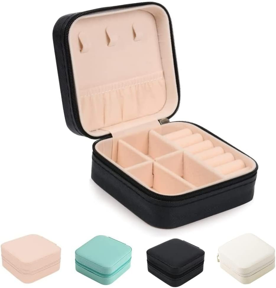 FOME Small Jewelry Box, Portable Jewelry Box Organizer PU Leather Mini Travel Jewelry Storage Case for Rings Earrings Necklace Bracelets Jewelry Gift for Women Girls