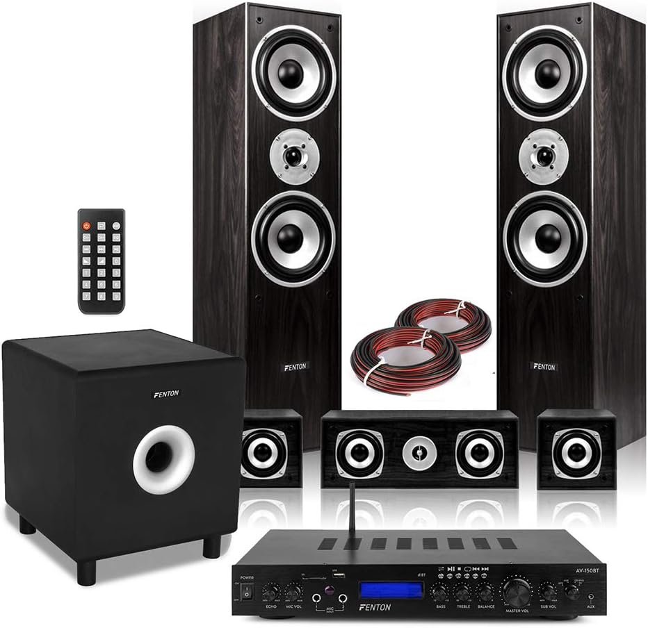 Fenton 5.1 Home Cinema Surround Sound System – Black | Powerful Home Theatre System 5.1 Surround Sound System for Ultimate Movie, Music, and Gaming Experience | Easy Connectivity