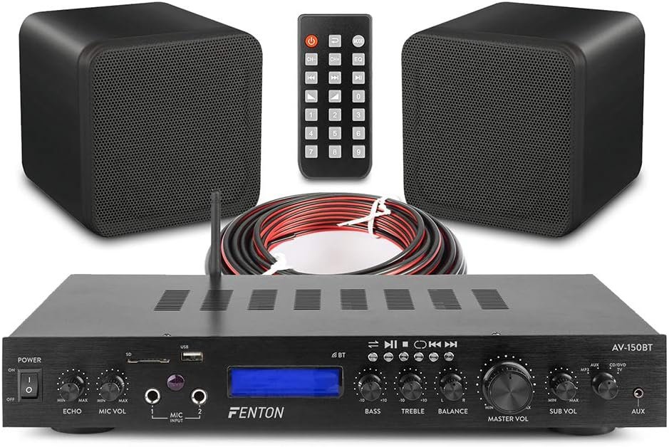 Fenton Hi-Fi Stereo Speaker System with Home Cinema Theatre Amplifier, FM Radio Bluetooth, B406A Fenton Hi-Fi Stereo Speaker System with Home Cinema Theatre Amplifier, FM Radio Bluetooth, B406A