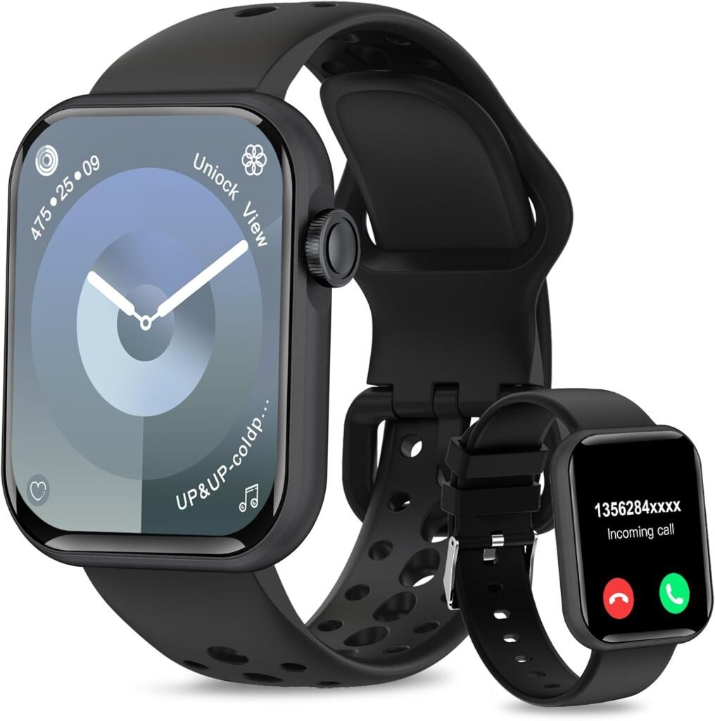 Fitonme Men Women Smart Watch（2 Straps）, 1.83” Smartwatch with Bluetooth Call, Heart Rate & Sleep Monitor, IP67 Waterproof, 100+ Sports Modes Fitness Tracker Smart watch iOS Android, Black