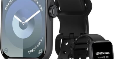 Fitonme Men Women Smart Watch（2 Straps）, 1.83” Smartwatch with Bluetooth Call, Heart Rate & Sleep Monitor, IP67 Waterproof, 100+ Sports Modes Fitness Tracker Smart watch iOS Android, Black
