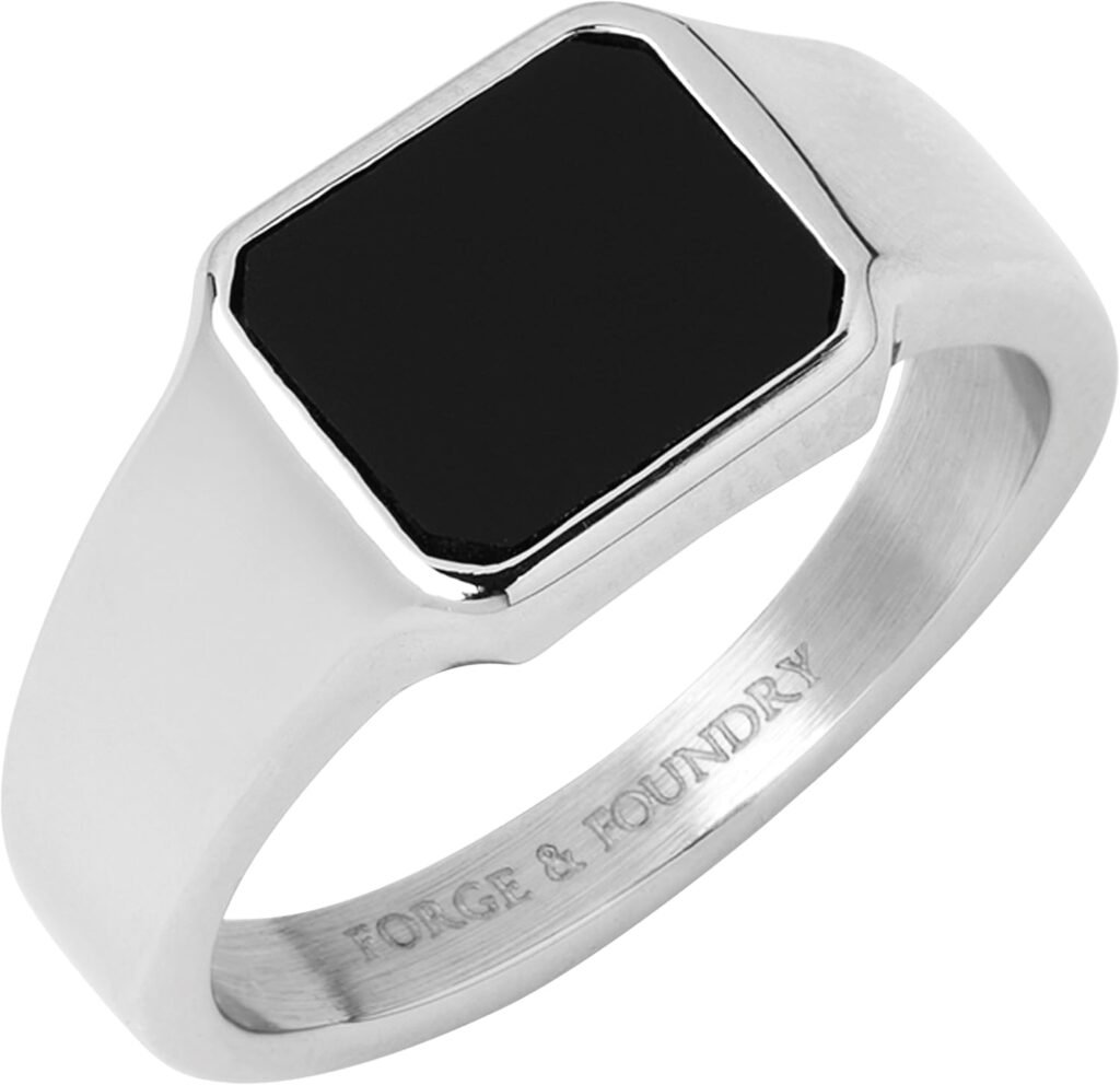 Forge & Foundry Men’s Polished Stainless Steel and Onyx Gemstone Signet Ring | The Gentleman’s Ring | Hand-Crafted Jewellery, Designed by Jewellers, Forged for Men