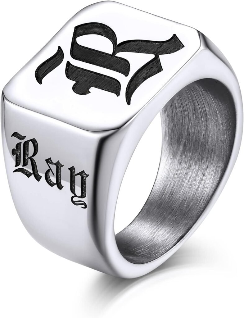 GOLDCHIC JEWELRY Custom Signet Rings for Men, Personalised Engraved Punk Biker Thumb Rings Stainless Steel/Gold/Black, Cool Men’s Rings Size N½-Z+2