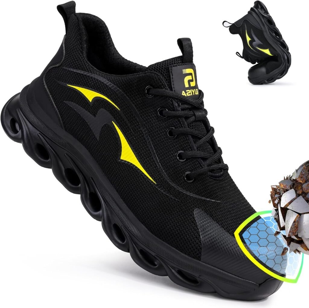 GUSAYEX Steel Toe Cap Boots Mens Work Boots Lightweight Safety Trainers Protective Non Slip Safety Shoes Industry Construction Work Trainers High Top Safety Boots