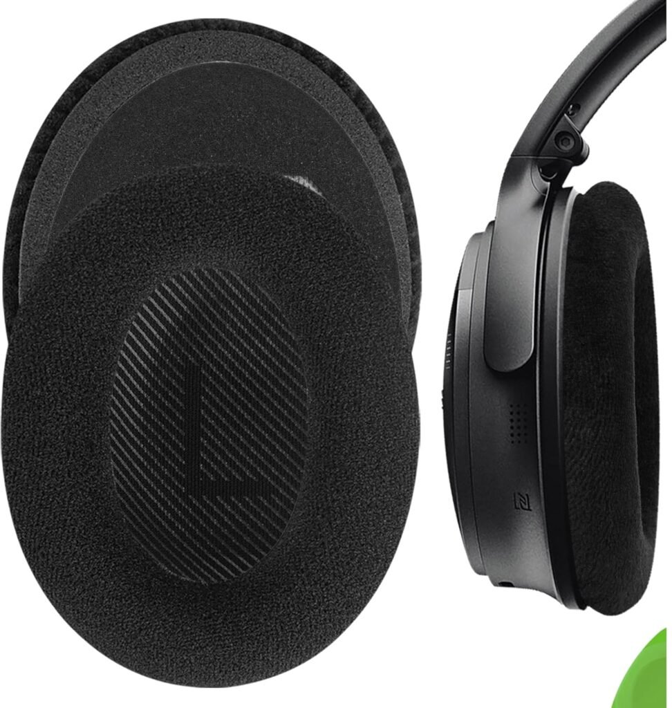 Geekria Comfort Velour Replacement Ear Pads for Bose QuietComfort QC45, QC35, QC35 ii, QC35 ii Gaming, SoundLink Around-Ear Headphones Ear Cushions, Headset Earpads, Ear Cups Repair Parts (Black)
