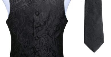 HISDERN Men’s Paisley Waistcoat Floral Jacquard Necktie Pocket Square Handkerchief Wedding Party Business Fit Vest Suit Set XS-6XL HISDERN Men’s Paisley Waistcoat Floral Jacquard Necktie Pocket Square Handkerchief Wedding Party Business Fit Vest Suit Set XS-6XL