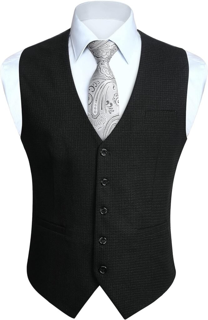HISDERN Waistcoats for Men Classic Solid Color Waistcoat Formal Casual Wedding Party Cotton Suit Vest With Pockets XS-4XL