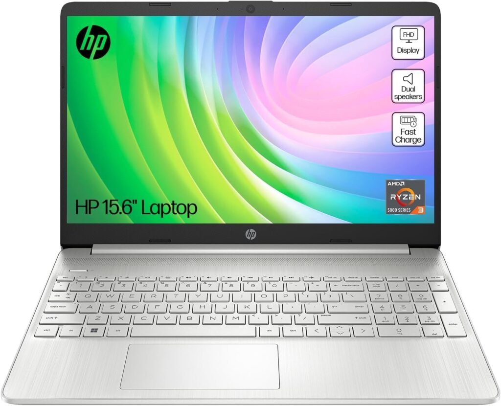 HP 15″ Laptop, AMD Ryzen 3-5300U Processor, 8 GB RAM, 256 GB SSD, AMD Radeon Graphics, FHD Display, Up to 9 hrs 30 battery, Win 11, Dual Speakers, Natural Silver, 15s-eq2020sa
