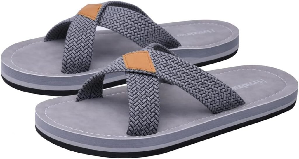 Harssidanzar Men’s Cross Slide Sandals Slip on Comfortable Lightweight Summer Slipper Shoes For Indoor and Outdoor Quick-Dry KM229UK