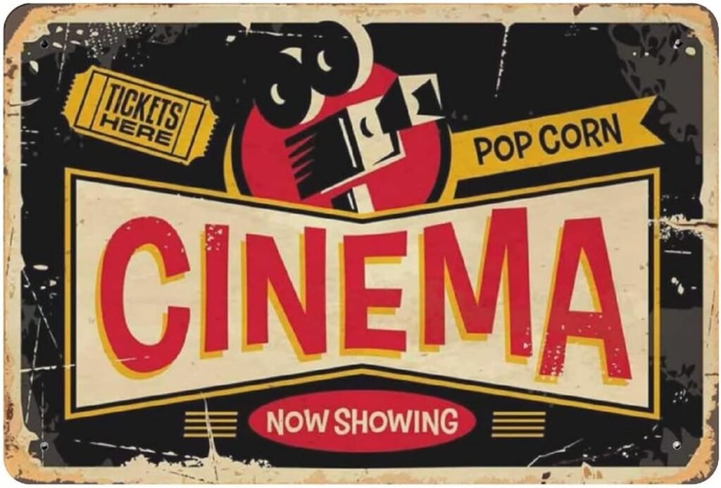 Hdadwy Cinema Tin Sign Metal Plaque Art Hanging Iron Painting Retro Home Kitchen Garden Garage Wall Decor 8″x12″