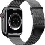Higgs Strap Compatible with Apple Watch Straps 10 42mm 41mm 40mm 38mm for Women and Men, Dual Magnetic Adjustable Replacement Band for iWatch Series 9 8 SE 7 6 5 4 3 2 1,Black Stainless Steel Metal