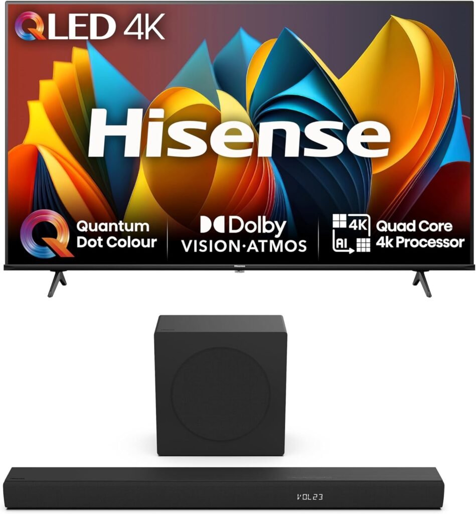 Hisense TV & Soundbar Bundle: 50E7NQTUK TV with Quantum Dot Colour, Dolby Vision Plus the HS3100 Soundbar with 480W Power, Direct Surging Sound, The Perfect Match for the ultimate Audio-Visual Experi Hisense TV & Soundbar Bundle: 50E7NQTUK TV with Quantum Dot Colour, Dolby Vision Plus the HS3100 Soundbar with 480W Power, Direct Surging Sound, The Perfect Match for the ultimate Audio-Visual Experi