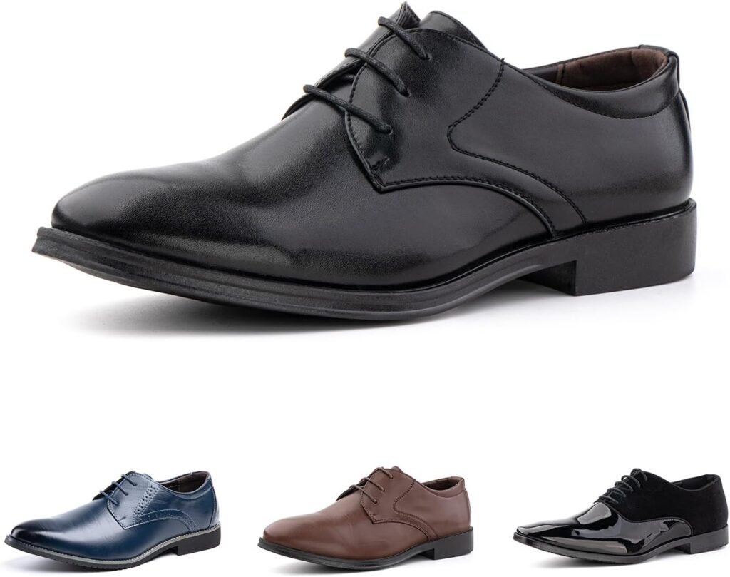 Hitmars Derby Shoes for Men Oxford Shoes Patent Leather Business Formal Dress Shoes Mens Lace Up Brogue Shoe Black Blue Brown Khaki UK4-UK13(EU37-EU48)