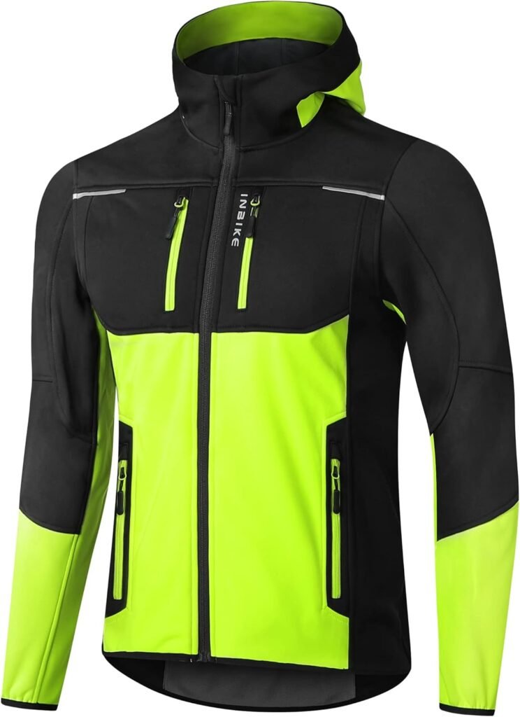 INBIKE Waterproof Men’s Softshell Jacket Windbreaker with Hood Thermal Fleece Male Coat Winter Thermal Jackets Fleece Outerwear Reflective Bike Hiking Cycling Jacket (WJ607)