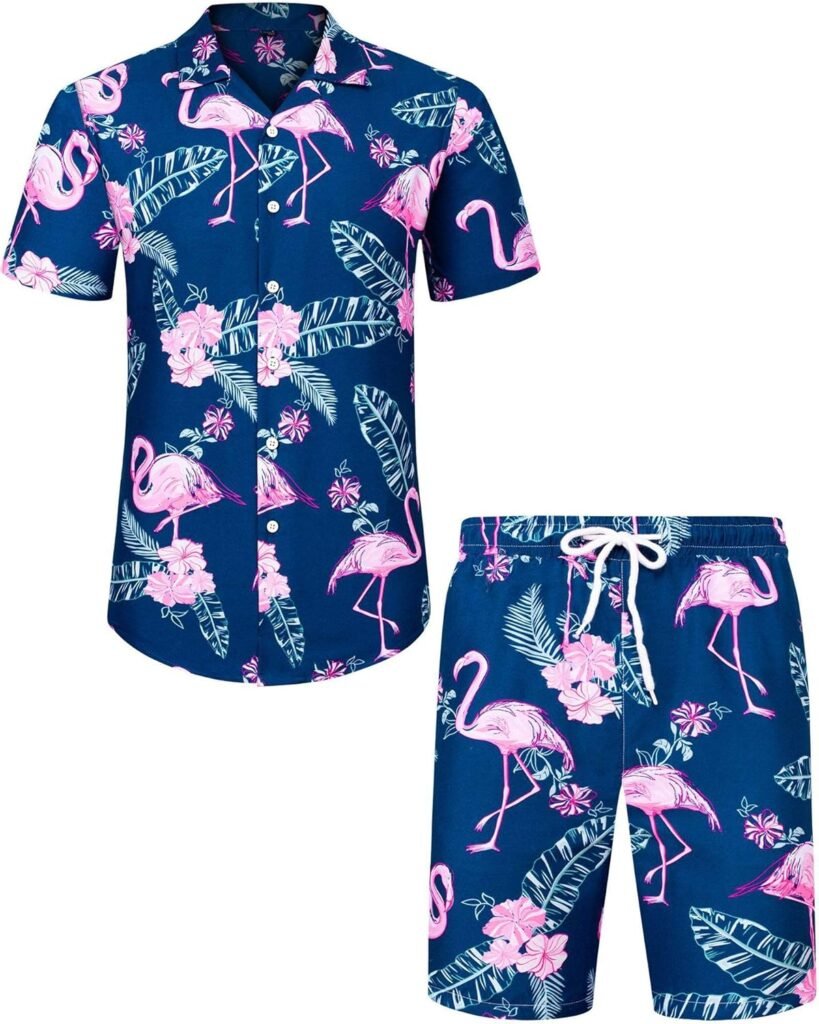 J.VER Mens Hawaiian Shirt and Shorts Set Regular Fit Short Sleeve Casual Funky Beach Flamingo Shirt Set J.VER Mens Hawaiian Shirt and Shorts Set Regular Fit Short Sleeve Casual Funky Beach Flamingo Shirt Set