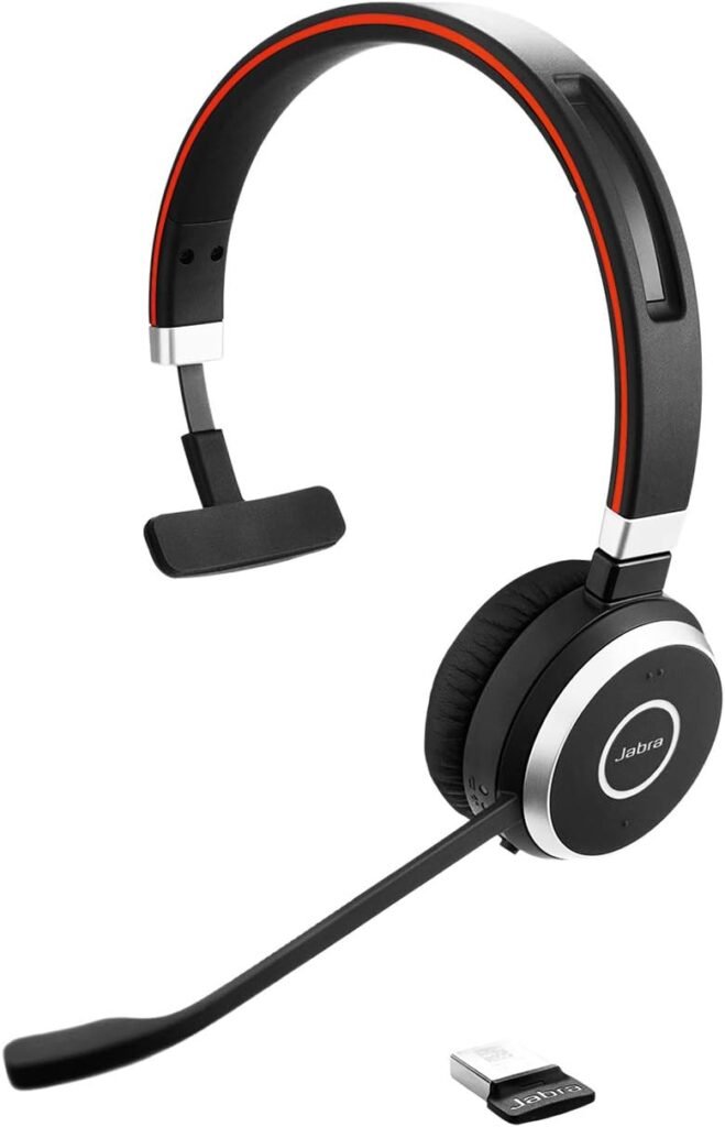 Jabra Evolve 65 Wireless Mono On-Ear Headset – Unified Communications Optimised Headphones With Long-Lasting Battery – USB Bluetooth Adapter – Black Jabra Evolve 65 Wireless Mono On-Ear Headset – Unified Communications Optimised Headphones With Long-Lasting Battery – USB Bluetooth Adapter – Black