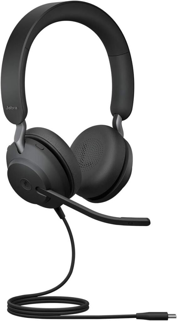 Jabra Evolve2 40 PC Headset – Noise Cancelling Microsoft Teams Certified Stereo Headphones With 3-Microphone Call Technology – USB-C Cable – Black Jabra Evolve2 40 PC Headset – Noise Cancelling Microsoft Teams Certified Stereo Headphones With 3-Microphone Call Technology – USB-C Cable – Black