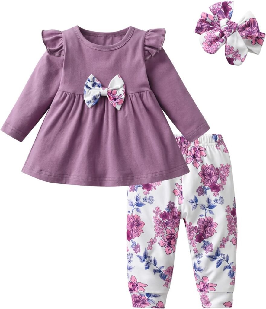 Joureker Infant Baby Girl Clothes Long Sleeve Ruffle Tops and Floral Printed Pants Toddler Baby Girl Outfits Sets