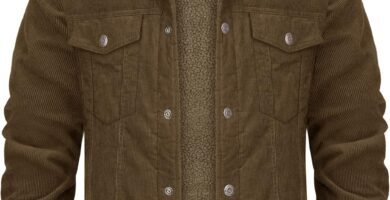 KEFITEVD Men’s Corduroy Jacket Sherpa Fleece Lined Trucker Jacket Winter Thick Warm Coat Padded Lapel Collar Top Cotton with Pockets