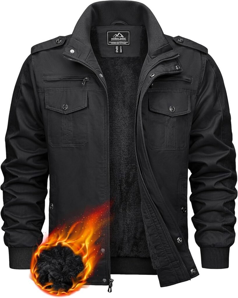 KEFITEVD Winter Fleece Cargo Jackets for Men Warm Thick Military Bomber Jacket Multi Pocekt Windproof Work Coat KEFITEVD Winter Fleece Cargo Jackets for Men Warm Thick Military Bomber Jacket Multi Pocekt Windproof Work Coat