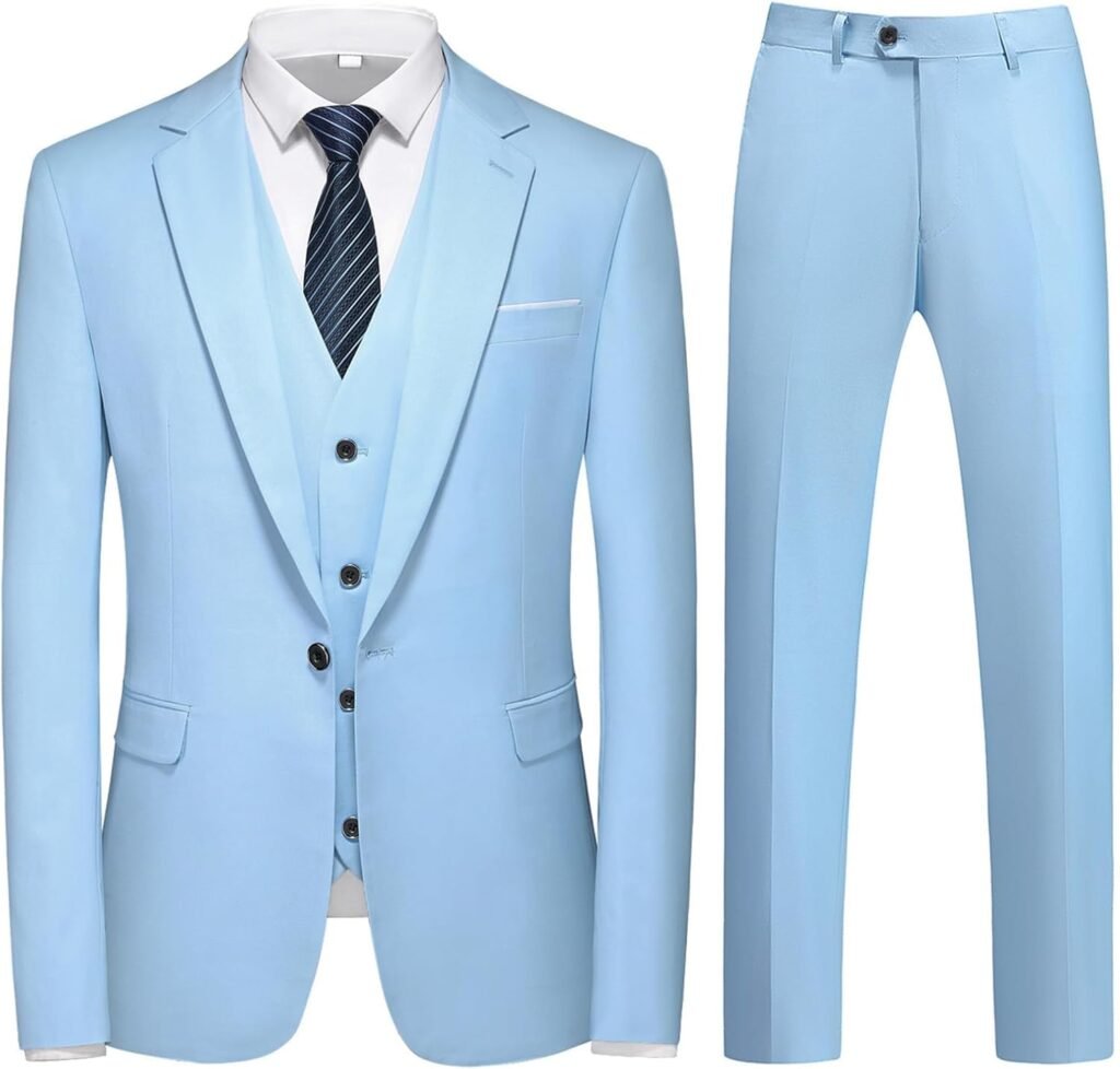 KUDMOL Mens 3 Pieces Suit Business One Button Tuxedo Suit for Men Tuxedo Classic Blazer Waistcoat Trousers Set KUDMOL Mens 3 Pieces Suit Business One Button Tuxedo Suit for Men Tuxedo Classic Blazer Waistcoat Trousers Set
