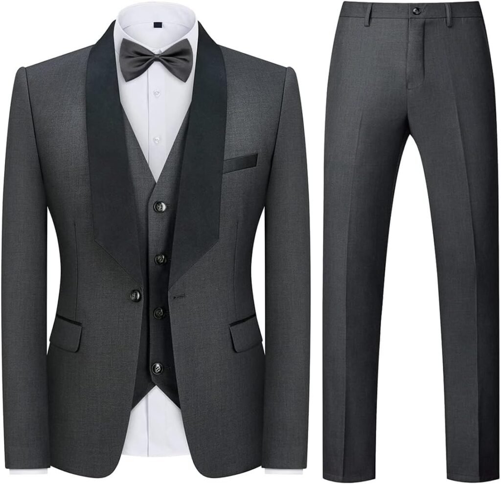 KUDMOL Mens Suit 3 Piece Tuxedo One Button Blazer Vest Trousers Sets for Wedding Party Prom
