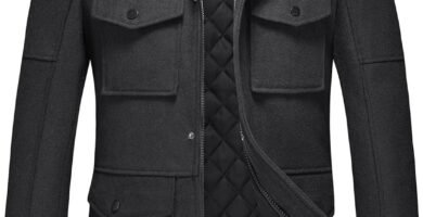 KUDMOL Men’s Warm Winter Coat Mid-Length Multiple Pockets Overcoat Casual Peacoat