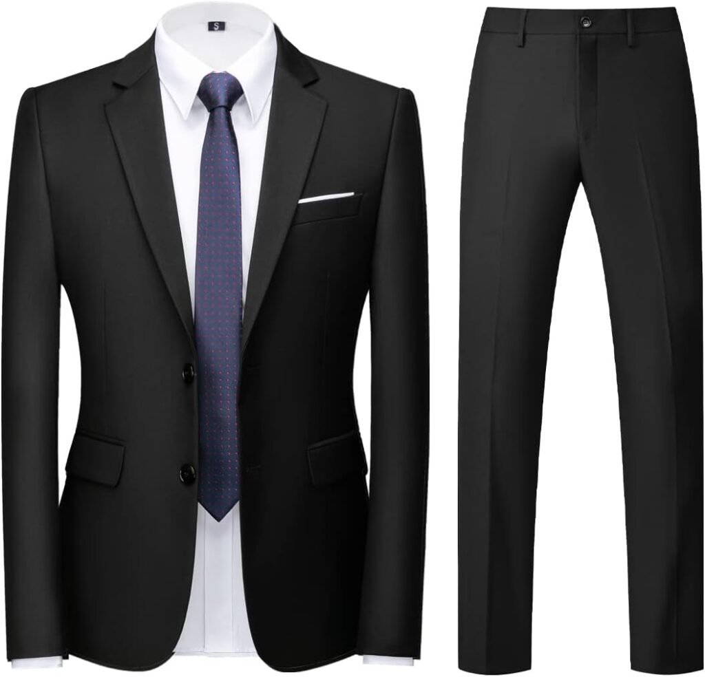KUDORO Men Suits 2 Piece Slim Fit Single Breasted Two Button Black Wedding Tuxedo Suit Blazer Trousers Set