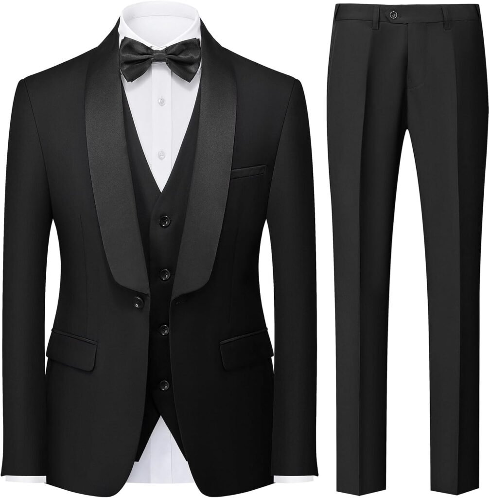 KUDORO Men Suits 3 Piece Slim Fit Suit Casual Business Formal Dinner Tuxedo Suit for Men Classic Blazer Waistcoat Trousers Set