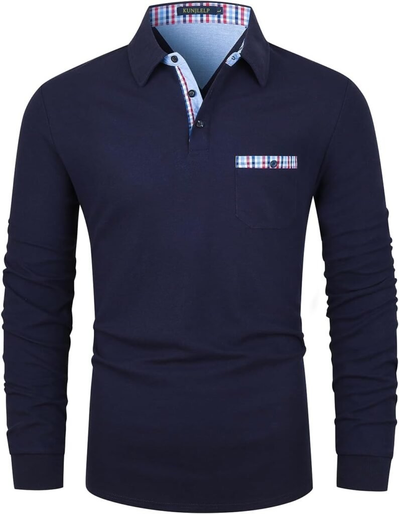 KUNJLELP Men’s Premium Long Sleeve Polo Shirt Casual Cotton T-Shirt with Real Pocket KUNJLELP Men’s Premium Long Sleeve Polo Shirt Casual Cotton T-Shirt with Real Pocket