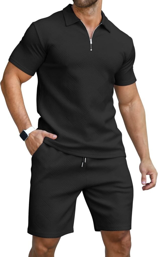 KUYIGO Men’s Polo Shirt & Shorts 2-Piece Set Summer Tracksuit Clothing Fashion Casual Sweatsuits M-3XL