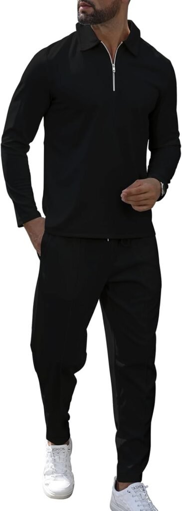 KUYIGO Mens Tracksuits 1/4 Zip Polo 2 Piece Outfits Long Sleeve Pullover Tracksuit Set Sweatshirt and Joggers Casual Waffle Tops Bottoms Sport Activewear Golf Suit S-XXL KUYIGO Mens Tracksuits 1/4 Zip Polo 2 Piece Outfits Long Sleeve Pullover Tracksuit Set Sweatshirt and Joggers Casual Waffle Tops Bottoms Sport Activewear Golf Suit S-XXL