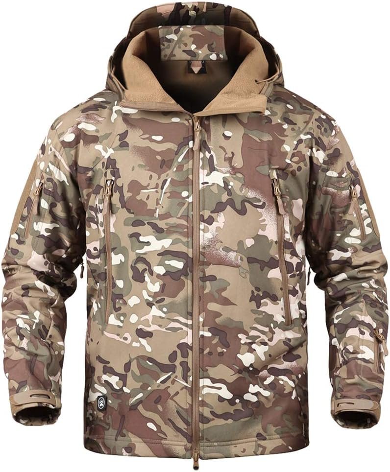 Ketamyy Mens Camo Tactical Coat Hooded Autumn Winter Outdoor Army Military Softshell Fleece Lined Waterproof Windproof Warm Hunting Hiking Jacket