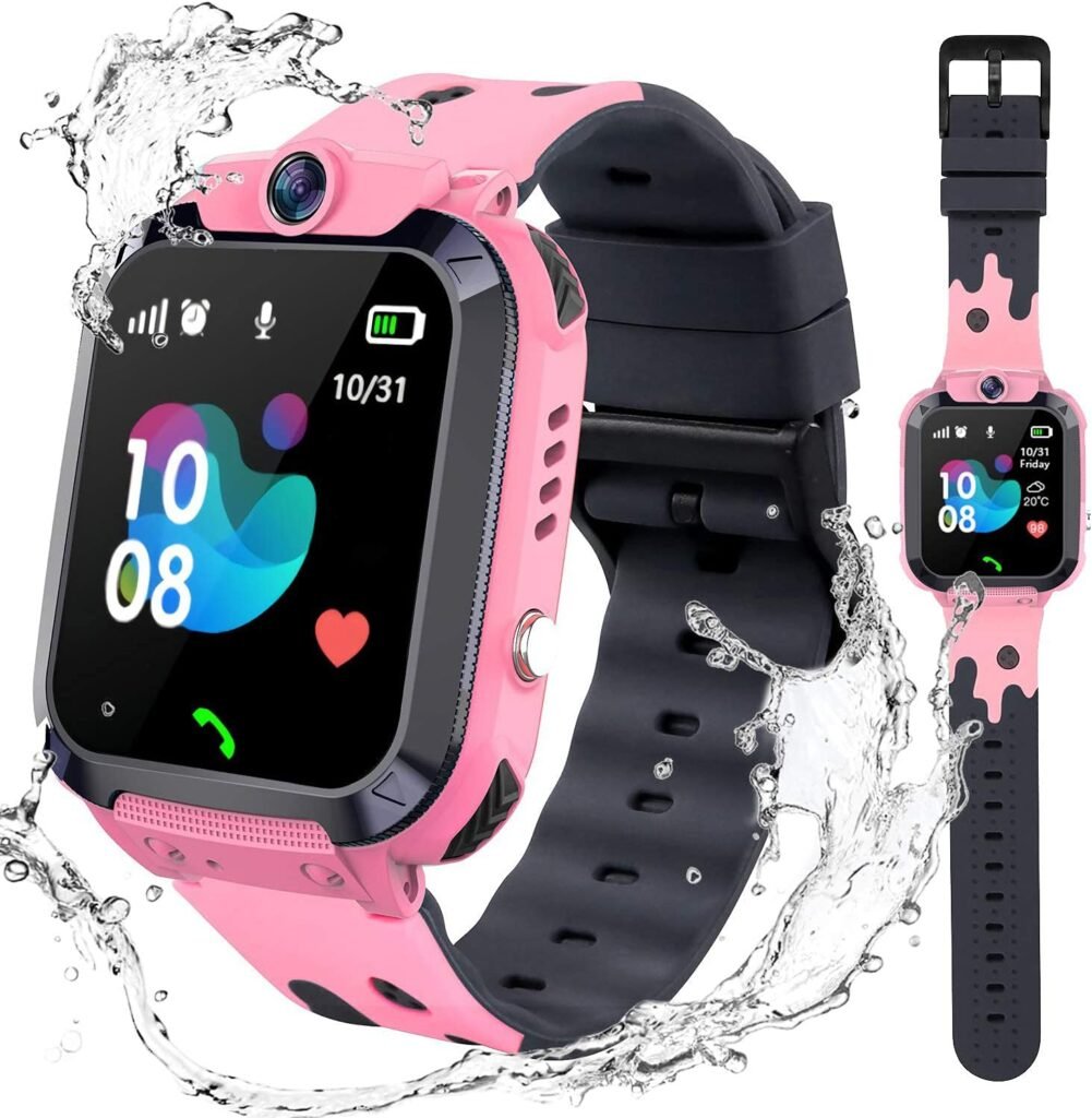 Kids Smart Watch LBS Tracker,Smartwatches for Kids Children with SOS Anti-Lost Math Game Call Camera Touch Screen Game Alarm for Boys and Girls (Pink)