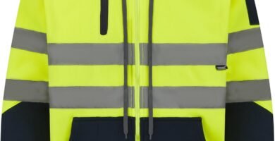 LABEL APPAREL Hi Vis MensHoodie Longsleeve Reflective Tape Hooded Winter Zipper Jacket Security High Visibility Workwear Sweatshirt for Men UK