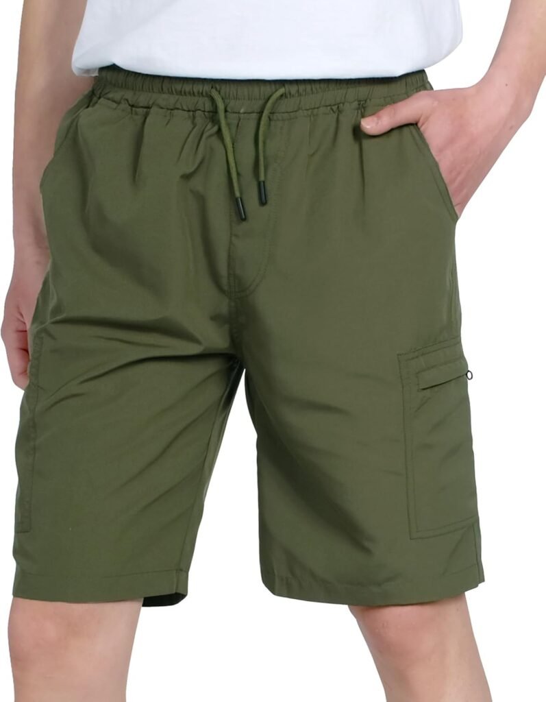 LAUSONS Boys Lightweight Cargo Shorts Kids Drawstring Elasticated Quick Dry Summer Short with Zipper Pockets